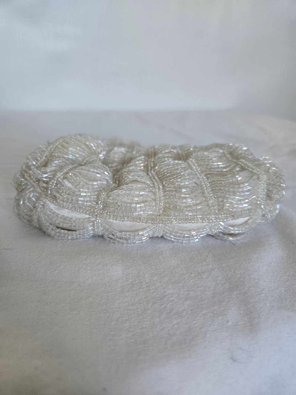 CLUTCH CROSSBODY BAG WHITE BEADED IRIDESCENT BRIDAL WEDDING FORMAL EVENING - Picture 11 of 15